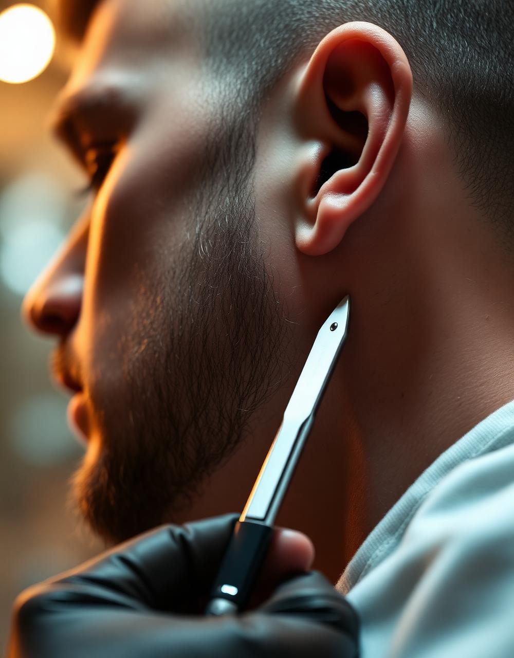 Barber detail work with a straight razor
